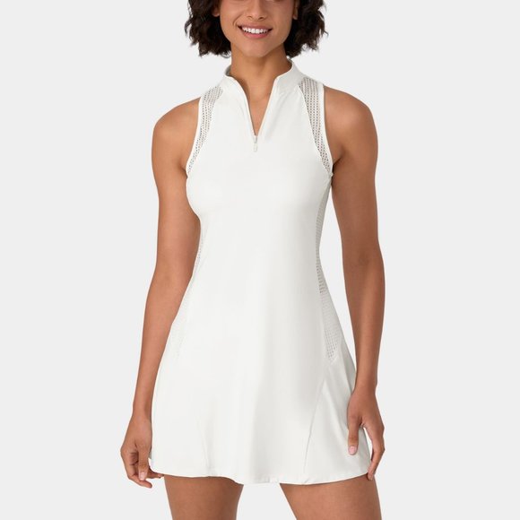 HALARA Dresses & Skirts - Halara White Half Zip Contrast Mesh Side Pocket 2-Piece Tennis Dress Size M NWT